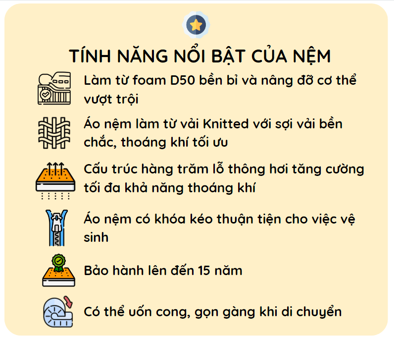 Nệm mát không đau lưng Number One thông hơi