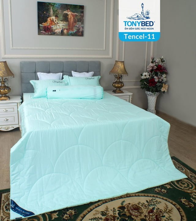 Ga trải giường vải tencel màu xanh mint