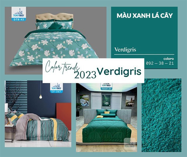 Ga trải giường màu xanh