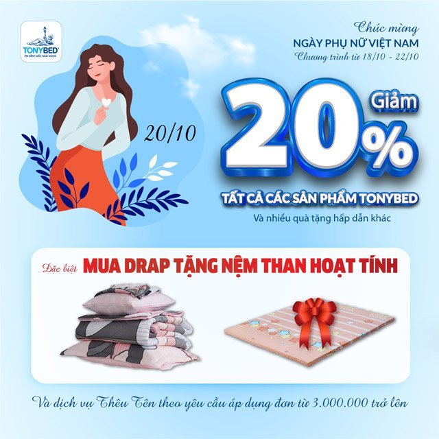 Mừng ngày phụ nữ việt nam 20/10 giảm giá đặt biệt các sản phẩm của Tonybed