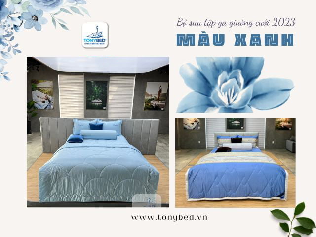 Ga trải giường cưới màu xanh