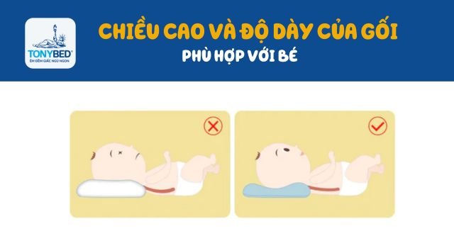 Chọn gối nằm cho bé cần chọn kích thước và chiều cao gối phù hợp với độ tuổi và cơ thể của bé