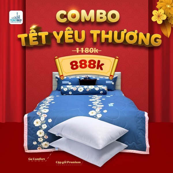 Combo tết yêu thương chăn ga gối nệm Tonybed