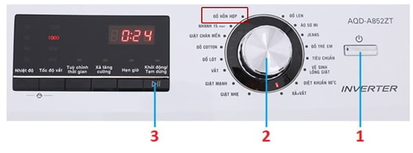 Chọn chế độ giặt hỗn hợp khi giặt chăn, ga, màn ngủ với mát giặt Aqua