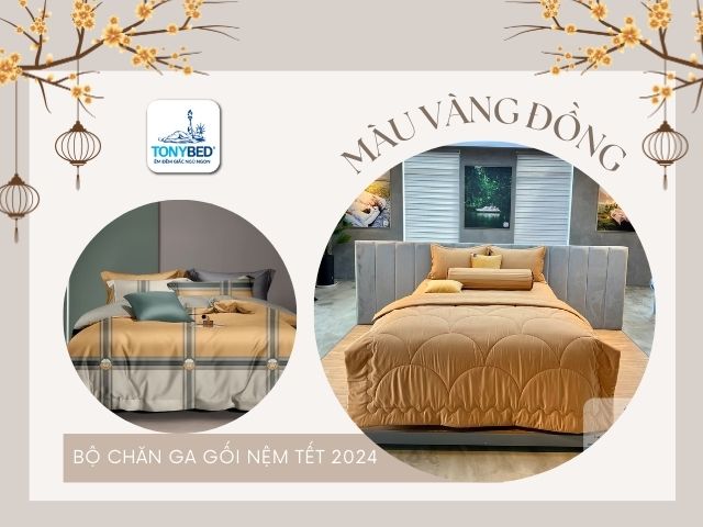 Bộ chăn ga gối màu vàng đồng