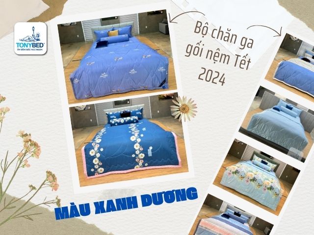 Bộ chăn ga gối màu xanh dương