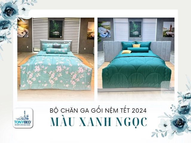Bộ chăn ga gối màu xanh ngọc