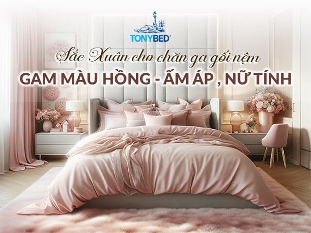 Bộ chăn ga gối nệm màu hồng
