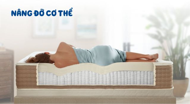 Nệm lò xo túi với các con lò xo túi độc lập sẽ giúp nâng đỡ cơ thể giúp giảm áp lực