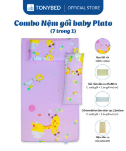Combo-nệm-gối-baby-Plato-hồng
