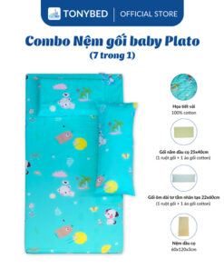 Combo-nệm-gối-baby-Plato-màu-xanh