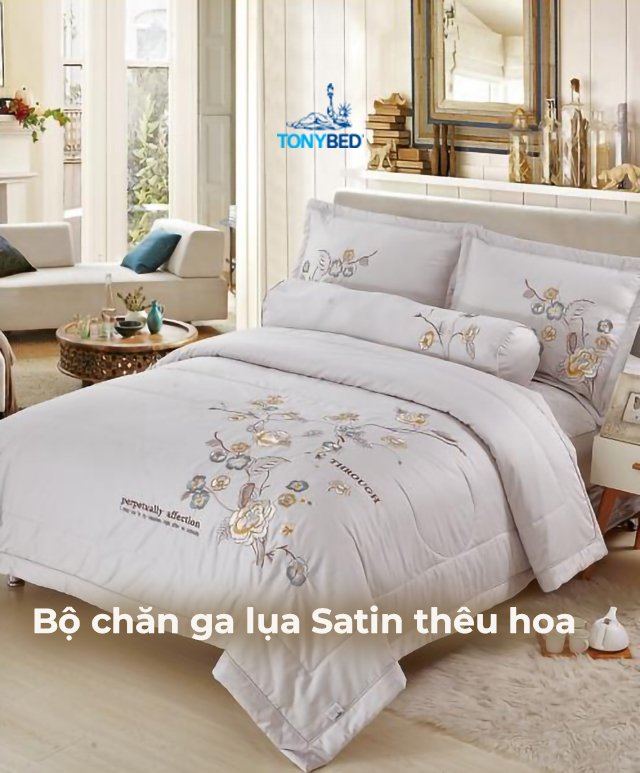 Bo chan ga lua satin theu hoa sang trong hien dai